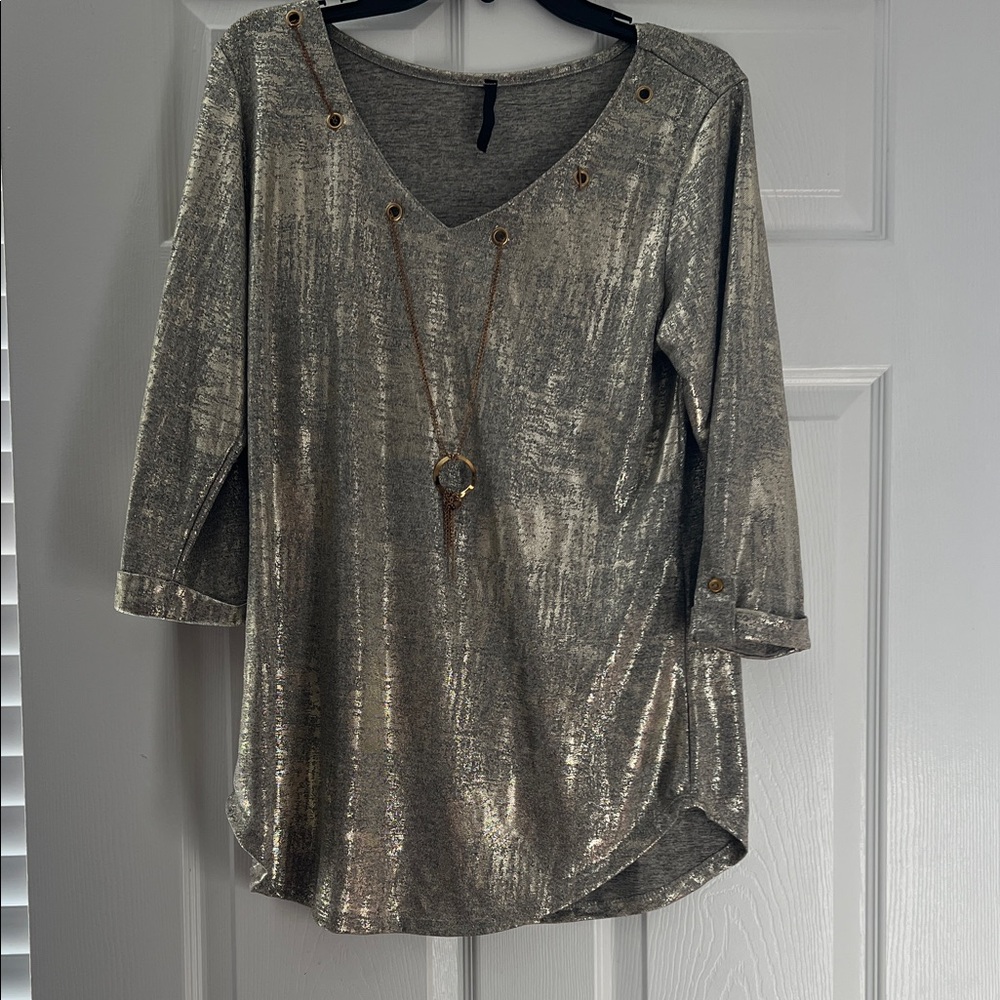 Ashley Blue Metallic Silver Blouse